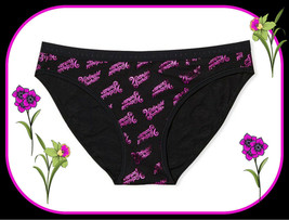 M Black Hot Pink Shimmer Logo Stretch Cotton Victoria&#39;s Secret Bikini Pantie - £8.70 GBP