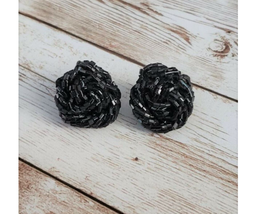 Vintage Clip On Earrings - Black Beaded Wrap Style - 1&quot; - $12.99