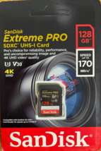 SanDisk 128GB Extreme PRO SD SDXC Memory Card 170MB/s Class 10 UHS-1 U3 4K - £23.45 GBP