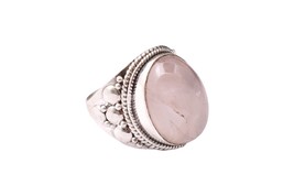 925 Sterling Silver Genuine Rose Quartz Handmade Ring For Women Wedding Gift - £44.54 GBP