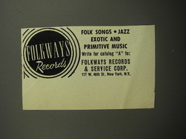 1951 Folkways Records Ad - Folk Songs Jazz Exotic and Primitive Music - £14.78 GBP