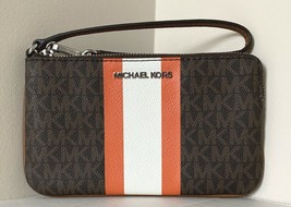 New Michael Kors Jet Set Travel Large top zip wristlet Brown / Tangerine Multi - £41.68 GBP