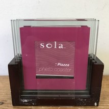 Set Lot 4 Glass Sola Piazza Photo Coasters w/ Mahagony Wooden Stand Holder - £23.58 GBP