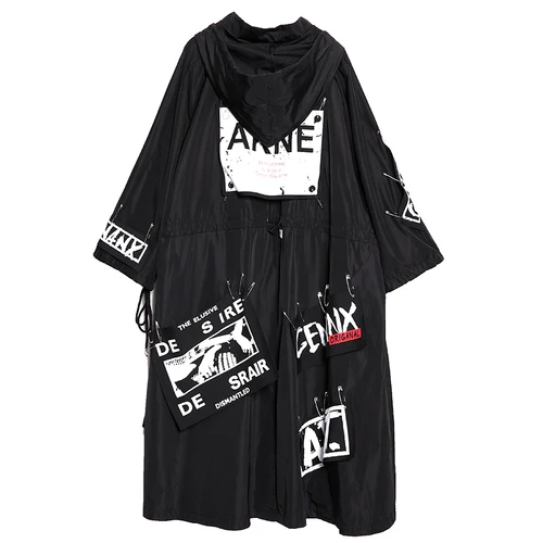 Spliced Size Black Trench  Fashion Long Print Streetwear Hoodie Casual F... - $401.86