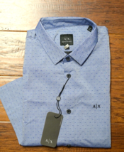 Armani Exchange A|X Men&#39;s Short Sleeve Slim Fit Blue Cotton Fashion Shir... - $47.29