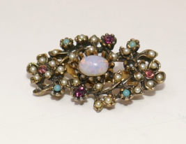 Vintage Oval Brooch with Faux Pearls &amp; Rhinestones - £20.03 GBP
