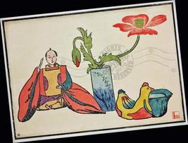 Jouets Still Life with Flower in vase, Asian Doll, Chicken Hen 1906 by Prosper A - £60.01 GBP