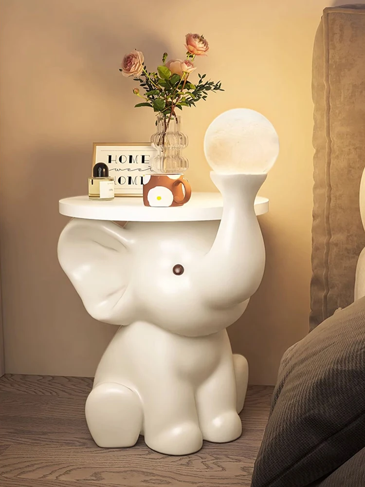 Home Decor Sculpture Elephant Statue Bedside Table Small Light Storage Rack  - £244.64 GBP