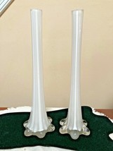 Pair of Vntg Tall White Eiffel Tower Beveled Glass Table Flower Vase 11.5&quot; - £35.61 GBP