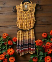 American Rag Dress Medium Lined Golden Collar Floral Paisley western cou... - $24.74
