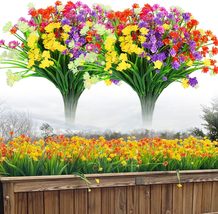 10 Bundles Artificial Outdoor Fake Flowers UV Resistant Shrubs Plants, Faux - £11.05 GBP