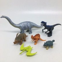 6 Dinosaurs- Plastic -Brontosaurus, Raptor &amp; Others 1&quot; Tall to 7&quot; Tall - £10.16 GBP