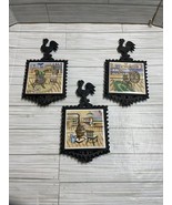 Cast Iron Trivets Lot Country Theme Rooster Made In Japan - £9.61 GBP