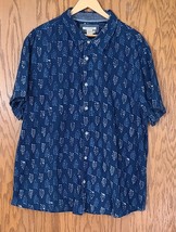 Carbon 2 Cobalt Men&#39;s XXL Button-up Short Sleeve Shirt Blue Palm Frond Pattern - £20.64 GBP