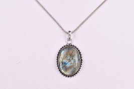 Oval Labradorite Silver Polished Handmade Elegant Designer Pendant Necklace Gift - £15.94 GBP+