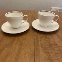 Flat Cup Saucer Set Wedding Ring Johann Haviland White w/ Silver Trim Lot Of 2 - £14.15 GBP