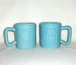 Enesco &quot;Live Well Laugh Often Love Much&quot; 2 Mugs Coffee Cups 2003 Turquoi... - £5.52 GBP