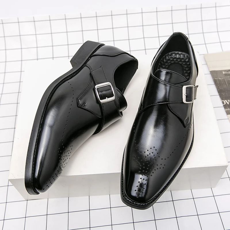 New Arrivals Brown Block Men&#39;s Shoes Single Buckle Loafers Shoes Breatha... - $74.41