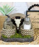 Rustic Western Wagon Wheel Ropes Longhorn Cow Skull Salt Pepper Shakers ... - $35.62 CAD