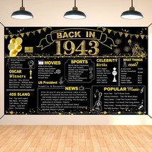 80Th Birthday Black Gold Party Decoration, Back In 1943 Banner 80 Year Old Birth - £19.17 GBP