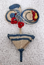 Vintage Miniature Dollhouse Toy Blue White Crochet Wire Parasol Umbrella... - $9.41