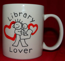 Library Lover Mug Parent Child Books &amp; 2 Hearts Library Lover Cup White - £10.44 GBP