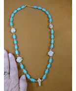 CR510-16 Fairy Stone CHRISTIAN 5 CROSS Lucky Crystal 24&quot; turquoise necklace - €107,20 EUR