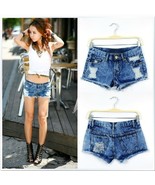 Womens Ladies new Summer hot pants worn retro blue short denim shorts Ring - £25.88 GBP