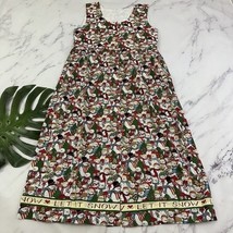 Vintage 90s Handmade Snowman Christmas Maxi Dress Size L Red Green Holiday - $29.69