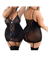 Women&#39;s Sexy Plus Q-Size Black Delicate Lace Strappy Lingerie Mini Dress - $31.23 CAD