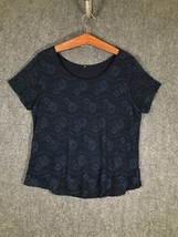 Womens Navy Blue Floral Crochet Style T Shirt Short Sleeve Tee Cute Casu... - £9.38 GBP