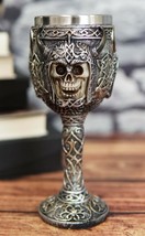 Ebros Viking Skull With Bison Horned Helmet Wine Goblet Chalice 7.5&quot;H 16 Oz - £18.37 GBP