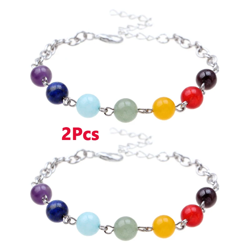 2Pcs 7 Chakra Reiki Healing Crystal Stretch Bracelets Gemstone Yoga Bracelets Ad - £16.95 GBP