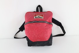 Vintage 90s Marlboro Distressed Spell Out Backpack Book Bag Carry On Red - £54.47 GBP