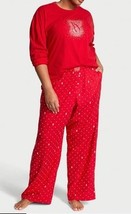 Victoria&#39;s Secret Red Rhinestone Bling Flannel Long Tee-Pajama Set Size ... - $38.61