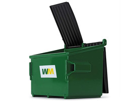 Refuse Trash Bin &quot;Waste Management&quot; Green and Black 1/34 Diecast Model b... - $25.95