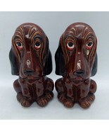 VTG Enesco Basset Hound Dog Salt Pepper Shakers Brown Ceramic Crying - $13.56 CAD