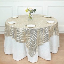 72&quot;&quot;X72&quot;&quot; Champagne Tulle Square Table Overlay Sequins Geometric Pattern Party G - £34.94 GBP