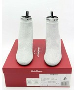 NIB Salvatore Ferragamo Capo 55 Silver Black Logo Flower Heel Ankle Boot... - £314.81 GBP