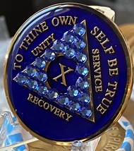 10 Year AA Medallion Blue Sapphire Crystal Sobriety Chip - £17.20 GBP