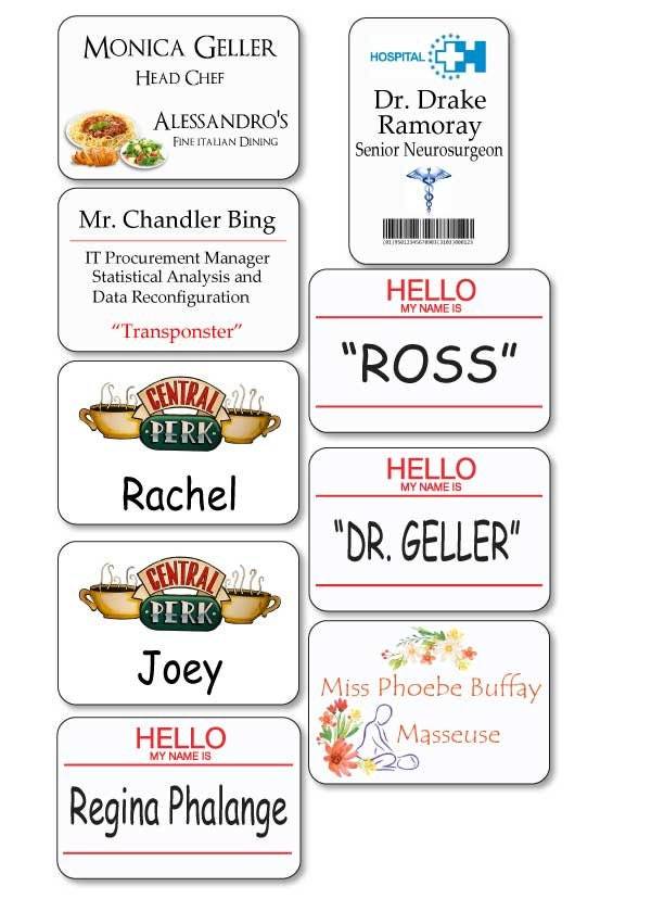 Set of 9 Name Tags from FRIENDS TV series Safety Magnetic Fastener Name ...
