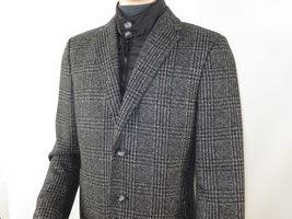 Men RENOIR Wool Blend Black White Plaid 3/4 Length Winter Coat W/Liner 43-18-095 image 2