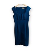Calvin Klein Size 4 Blue Cap Sleeve Stylish Pleat Neck Dress Women Moder... - £36.48 GBP