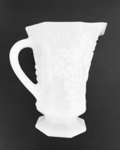 Anchor Hocking White Milk Glass Paneled Raised Grapes &amp; Leaves Footed Pitcher - £17.85 GBP