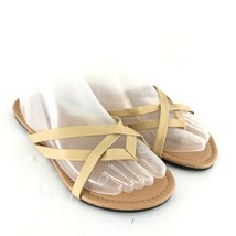 Girls Club Womens Sandals Strappy Thong Slides Flip Flops Beige Faux Lea... - $7.84