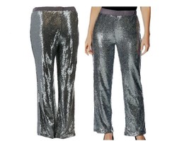 Joan Boyce Gun Metal Sequin Mesh Flare Leg Pants Plus Size 3X NIP - $76.50