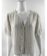 Madewll Linen Blend Plaza Button Front Shirt Top Size XL Beige Gray Devo... - $47.21 CAD