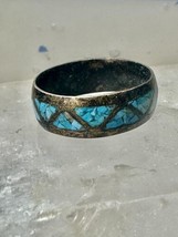 Zuni ring turquoise chips wedding band size 8.25 sterling silver women men - £42.83 GBP
