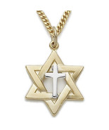 24K GOLD OVER STERLING SILVER CROSS STAR OF DAVID PENDANT CHARM CHAIN  N... - £157.37 GBP