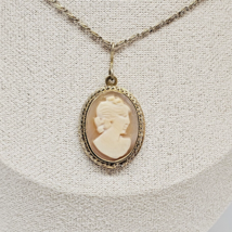 Vintage Cameo Pendant Silver Tone Snail Link Chain Necklace - £27.52 GBP